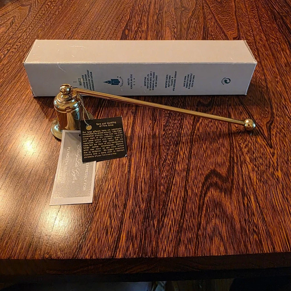 PartyLite Brass Candle Snuffer Polished Gold Tone Bell Extinguisher New Box